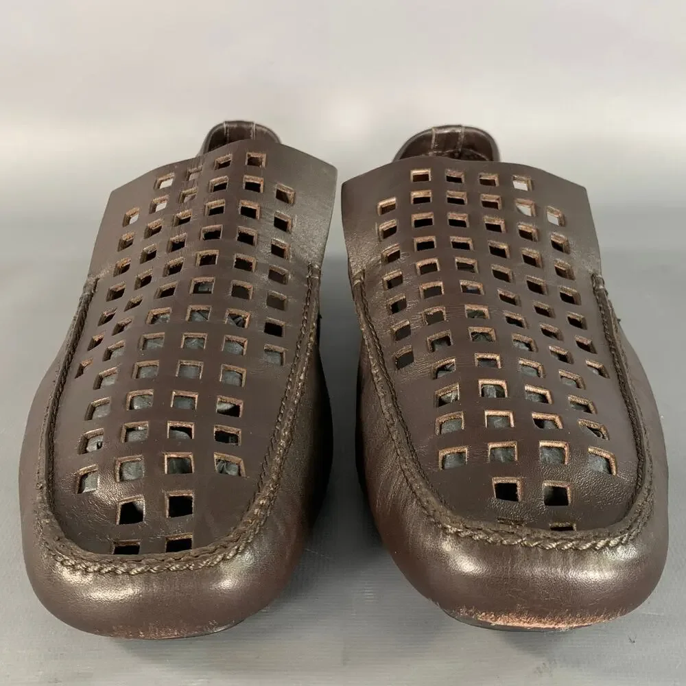 HELMUT LANG Size 10 Brown Cut Out Leather Drivers Loafers